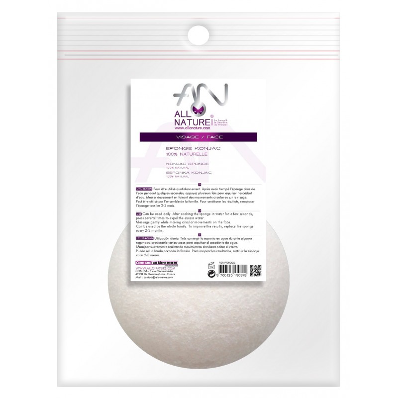 AlloNature  Eponge konjac naturelle pour nettoyer visage et corps